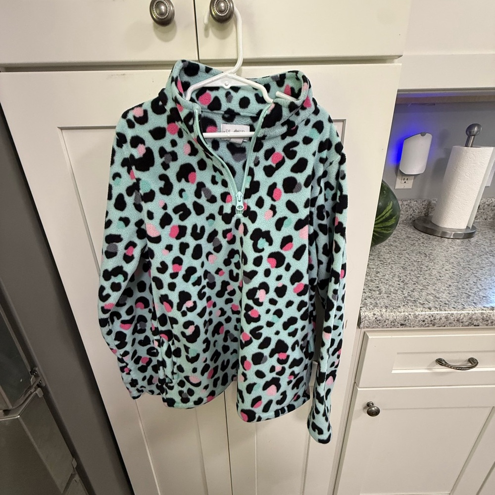 Place Mint Leopard Fleece Pullover with Pink Spots